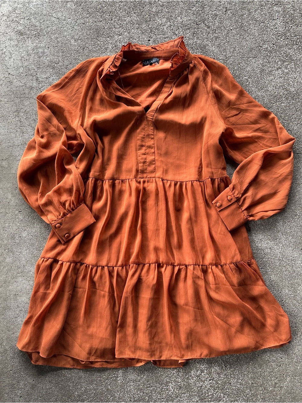 1. State Orange Split Neck Long Sleeve Mini Dress